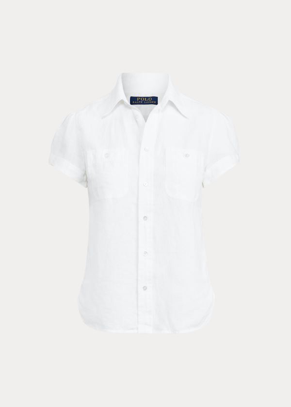 Camisa Polo Ralph Lauren Mujer Blancos - Linen Short-Sleeve - AVLQE3826